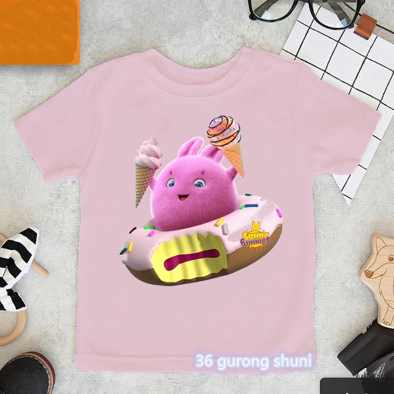 Kawaii Girls TShirts Cartoon Sunny Bunnies Graphic Print Baby Girls Clothes Fashion Aesthetic Children Tshirts Pink Shirt Tops