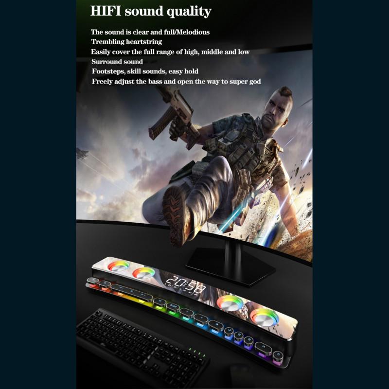 Clock Bluetooth Wireless Game Speaker Soundbar 3D Stereo Subwoofer Computer Loudspeaker with Light Soundbar for Tv Home Theater