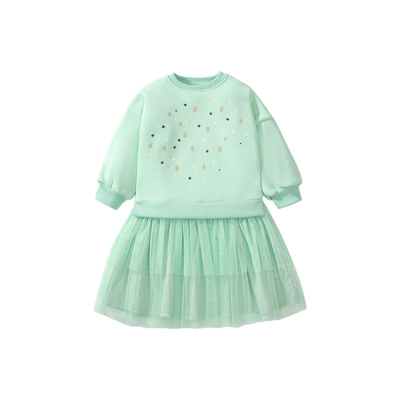 Платье для девочек с длинными рукавами из сетки и флиса, милое детское платье принцессы на осень
