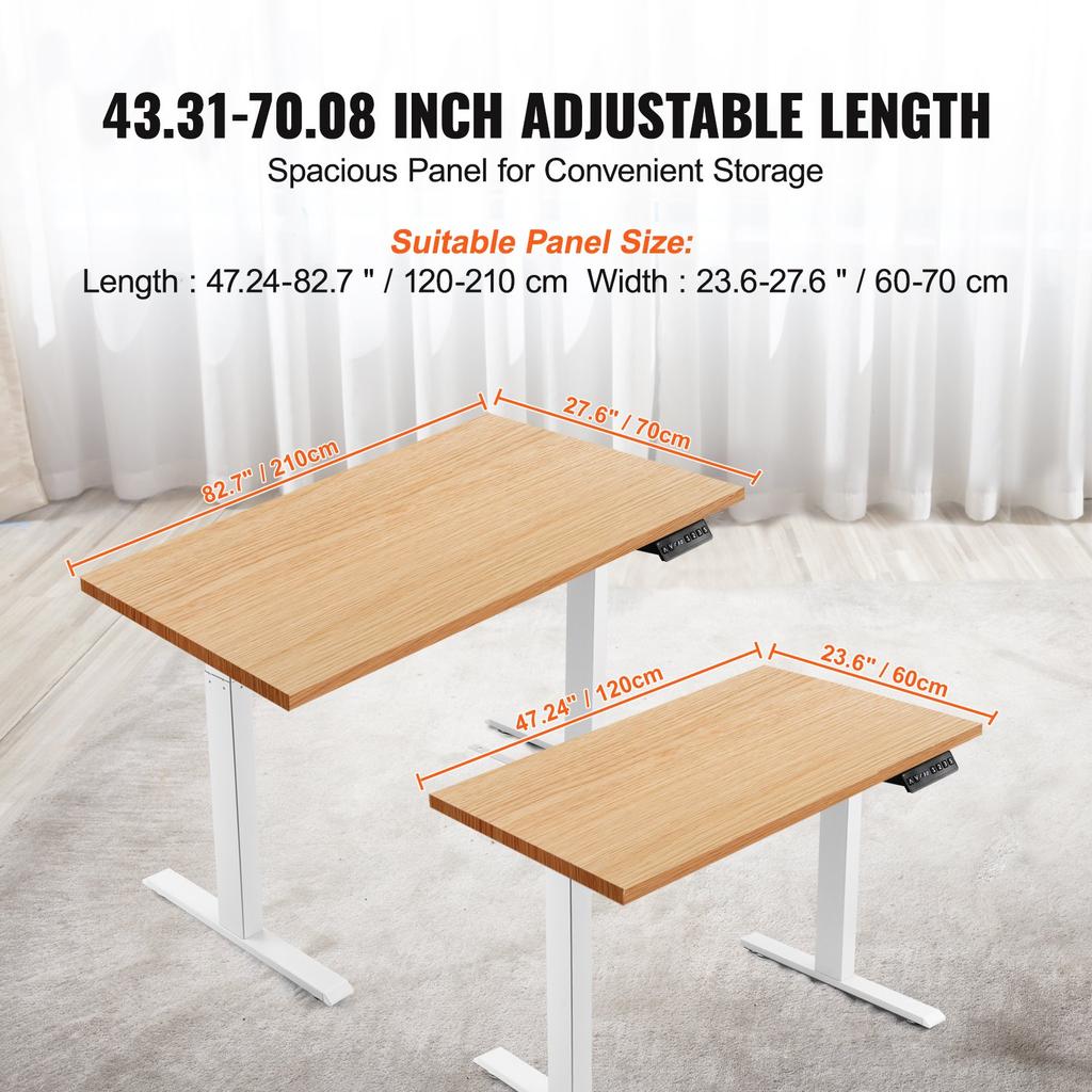 VEVOR Standing Desk Frame Dual Motor, Adjustable 27.6"-46.1"/70-117 cm Height & 43.3"-70.1"/110-178 cm Length Electric Stand