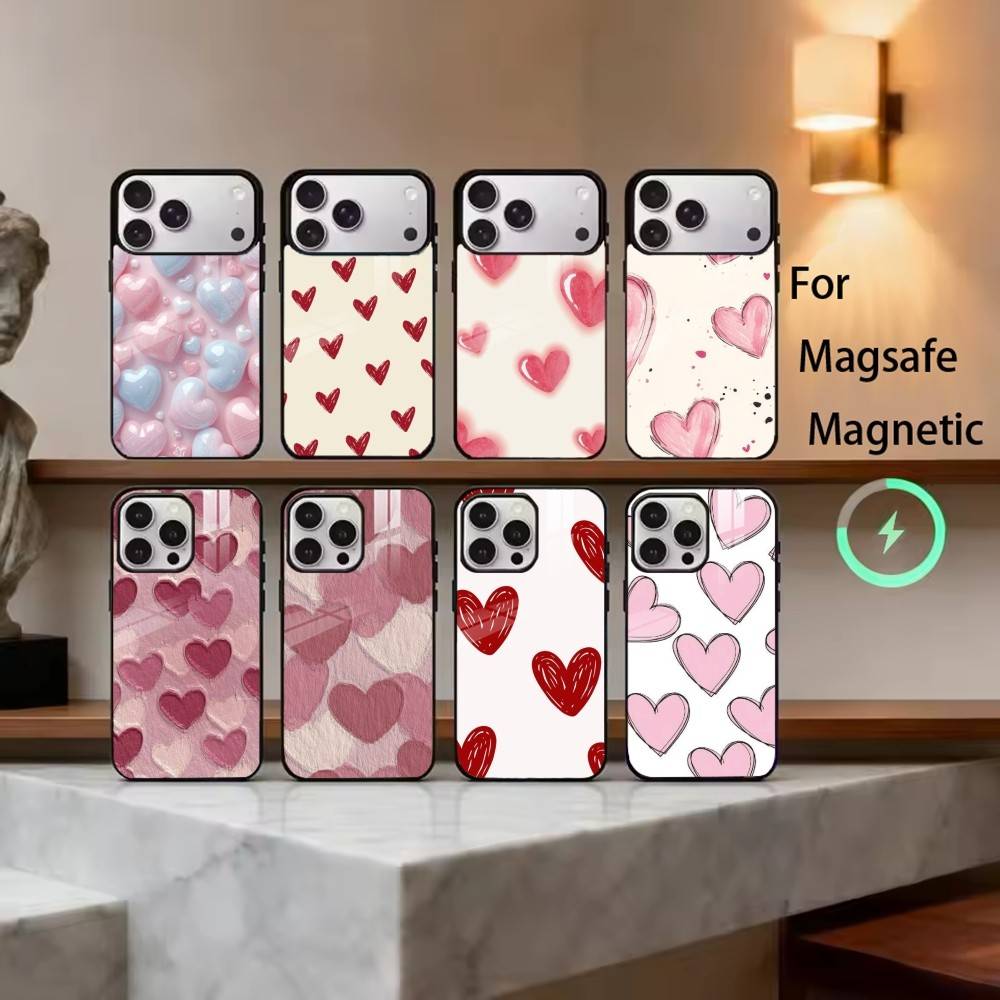Милый C-Cute Чехол-Сердечко L-Love H-Heart для iPhone17,16,15,14,13,12,11 Plus,Pro Магнитный с Беспроводной Зарядкой Magsafe