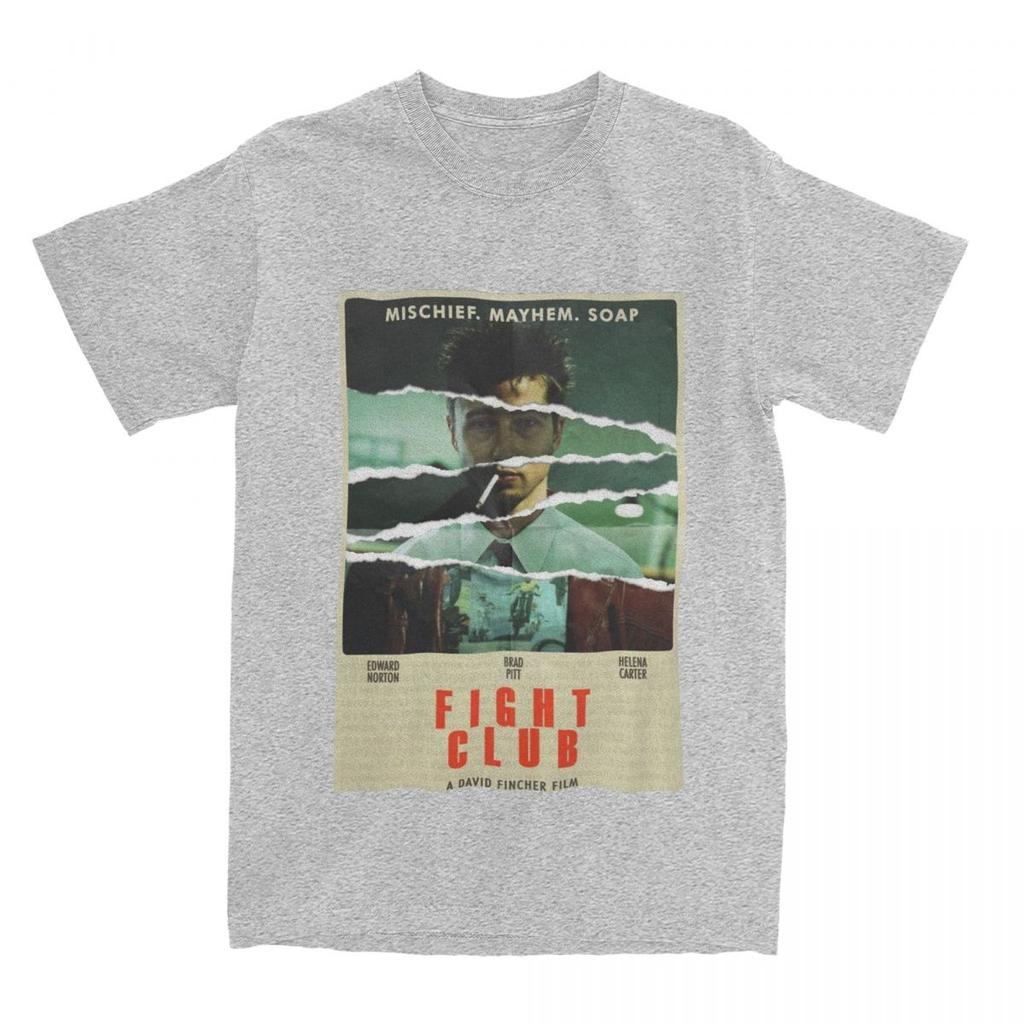 Fight Club Poster T Shirt Apparel for Unisex Women Pure Cotton Casual Classic Movie Tshirt Short Sleeve Clothes Gift Idea