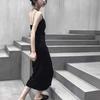 Черное платье на подтяжках для женщин на лето, новый стиль, облегающий талию, чтобы они выглядели стройнее и элегантнее, длинная юбка вовнутрь