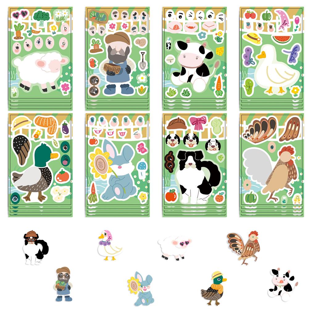 Toy Puzzle Stickers Farm Animals Make A Face Sticker DIY Handicrafts Waterproof Repeat Stickers