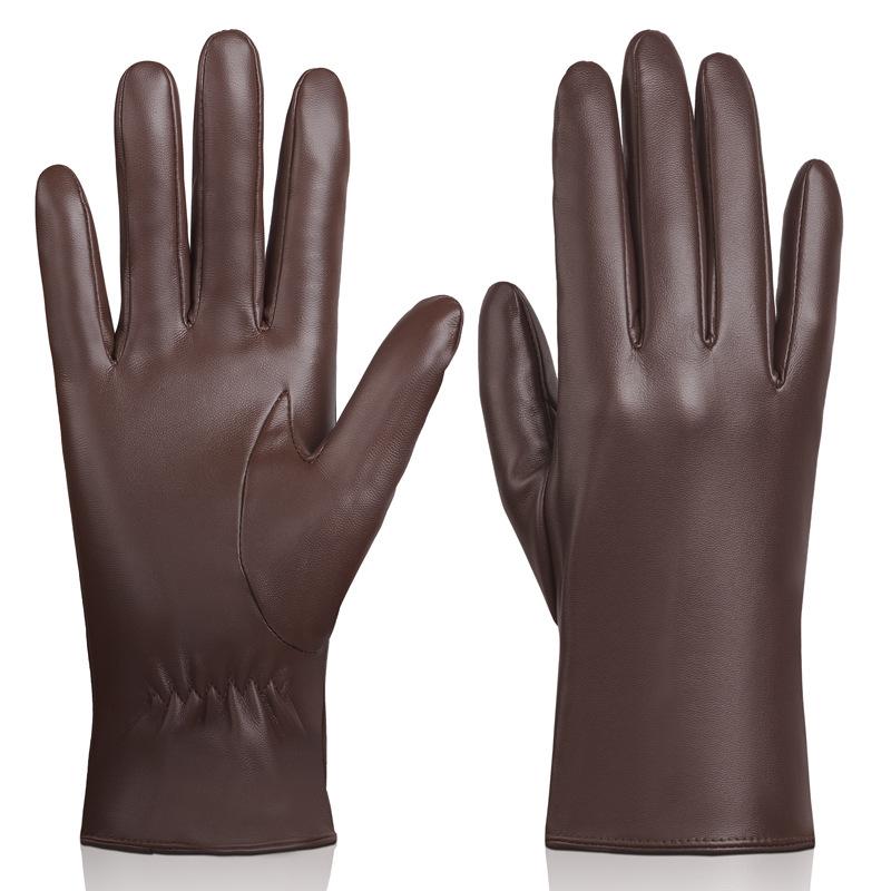 Women's Winter Warm Gloves Plus Velvet Cold Proof Korean Style Fashionable Driving and Riding Pu Leather Gloves Gift Box