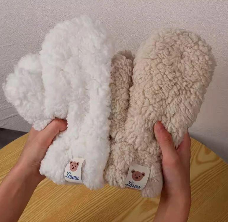 Women's Winter Gloves Plush Warm Fur Mittens