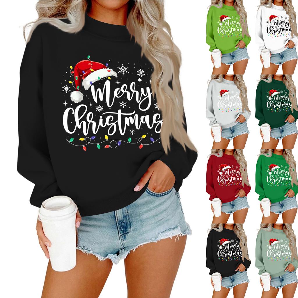 Women's Casual Fashion Round Neck Long Sleeve Christmas Printed Sweatshirt