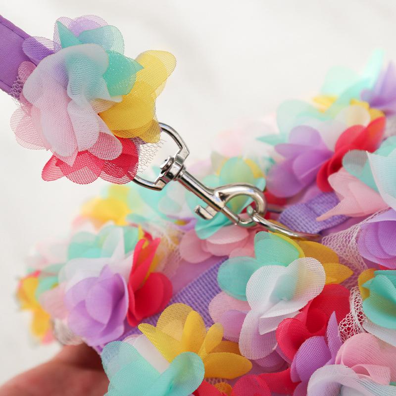 Маленькая и средняя собака, кошка, одежда для домашних животных, нагрудная шлейка, буксир с цветком, Тедди Бишон, поводок для прогулок, принадлежности для собак