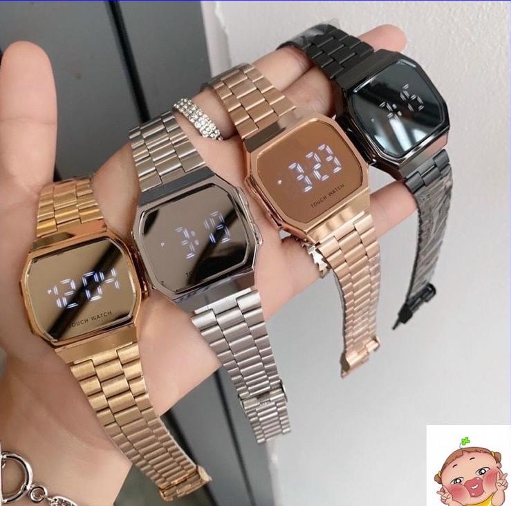 Модные унисекс модные сенсорные экраны унисекс золотые водонепроницаемые винтажные часы для женщин и мужчин
