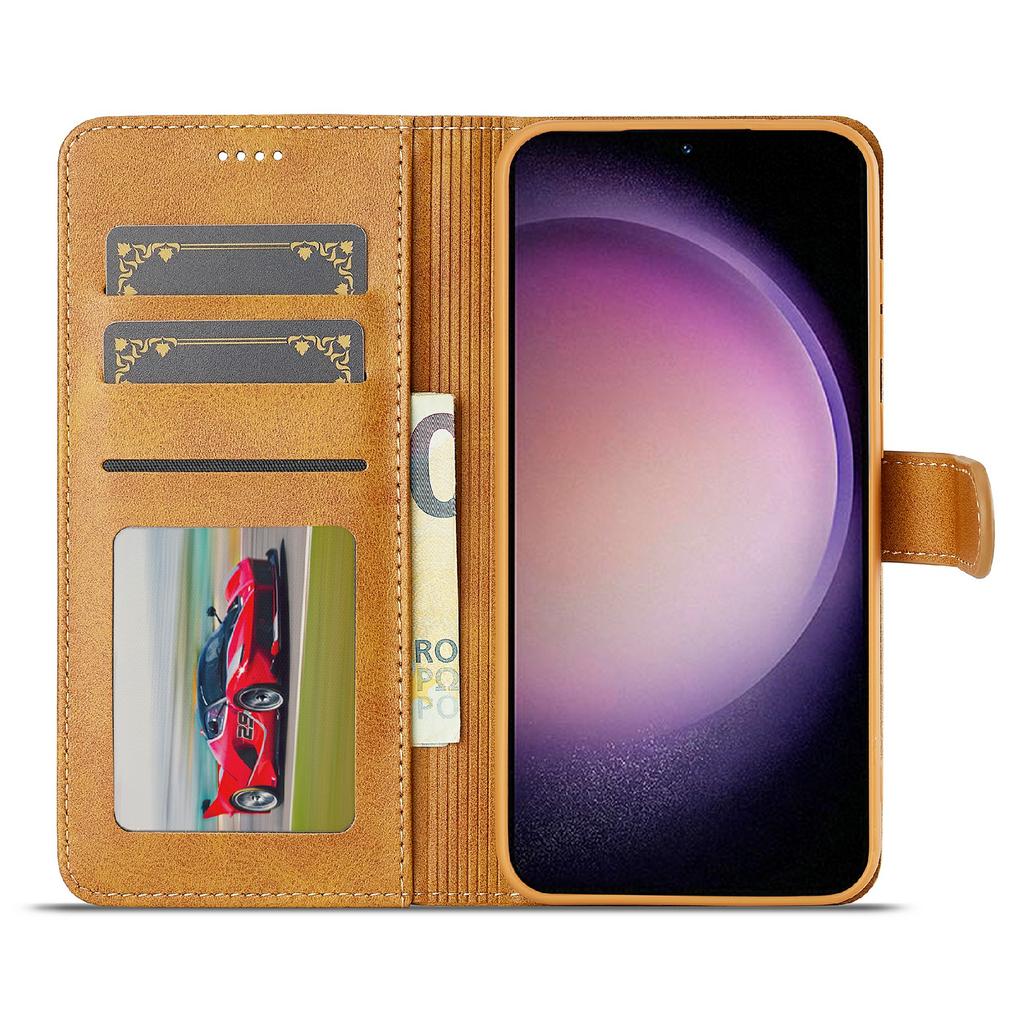 LC.IMEEKE Для Samsung Galaxy S25 FE Чехол Текстура теленка PU кожа Подставка Кошелек Чехол для телефона - Черный