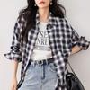 Женский винтажный клетчатый повседневный свободный топ с длинными рукавами