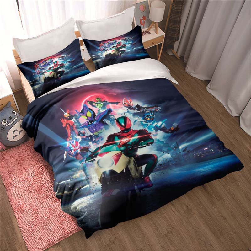 Masked Rider themed bedding set with duvet cover and pillowcases – suitable for single, double, king, and queen beds. A festive