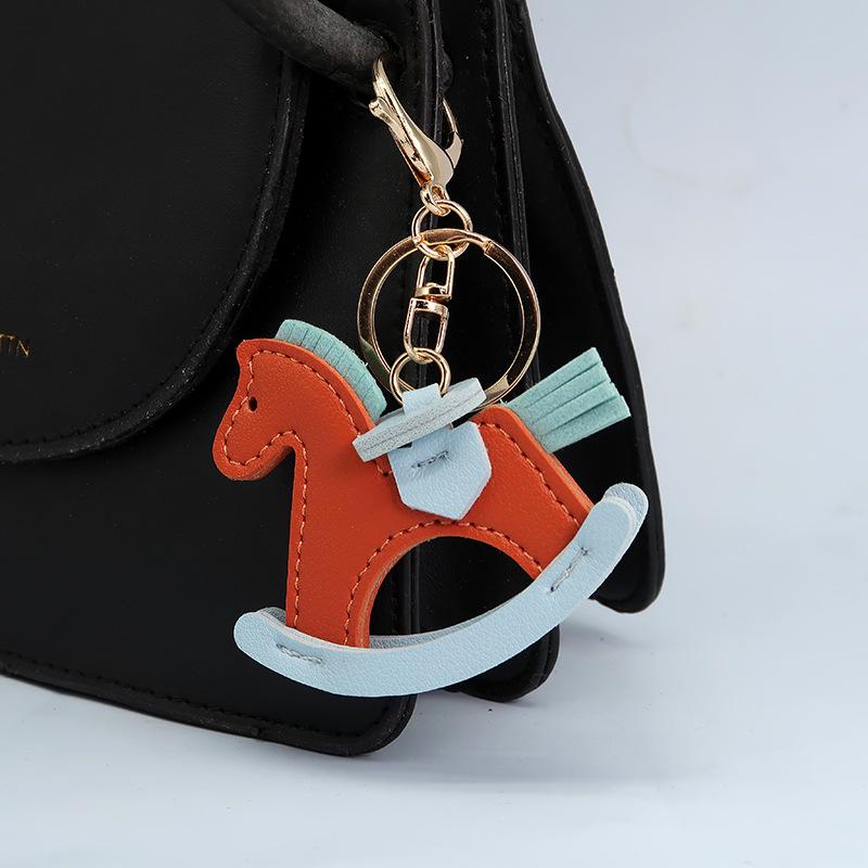 TikTok Trendy Leather Horse Keychain Pendant - Cartoon Rocking Horse Bag Charm