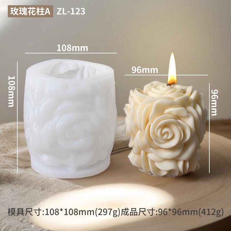 DIY Rose Pillar Candle Silicone Mold 3D Geometric Flower Column Scented Candle Plaster Ornament Mold Handmade Gift Wedding Decor