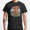 Summer Men Fashion Casual Shirts Short Sleeves Highland Cow In Kawaii Black Tees Oversized T-shirts