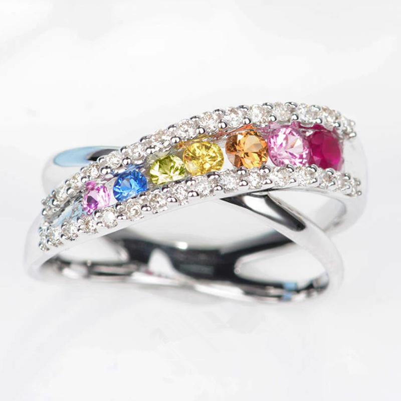 Huitan Прелестное Красочное Кольцо на Палец с Цирконием для Женщин Цвет Сверкающий Кубический Цирконий Аксессуары Крест Роскошные Свадебные Украшения