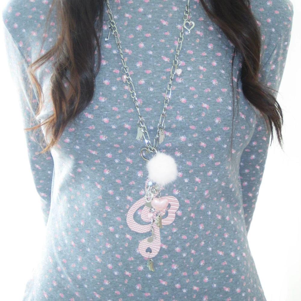 Ювелирное изделие Ожерелье с подвеской в виде сердца Y2K Меховой шарик Крыло Цепочка Чокер Ожерелье с музыкальными нотами Субкультура