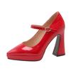 Patent Leather Women 'S High Heel Shoes Spring /Summer New French Pointed Toe Platform Thick Heel Mary Janes Walking Shoes