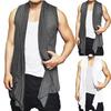 Men's Sleeveless Scarf Longline Draped Light Front Open Cotton Ruffle Shawl Collar Cardigan