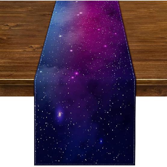 Nepnuser Linen Galaxy Table Runner for Kids Birthday Party Decorations Star Outer Space Starry Night Supply Dining Room Kitchen Home Decor (13" x