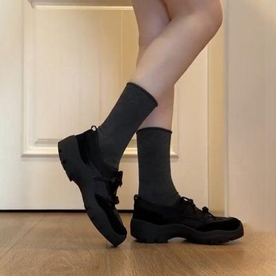 Версия из овчины~ нишевый балетный стиль бант спортивные лоферы женские ретро замшевые на одной педали толстоподошвенные маленькие кожаные туфли