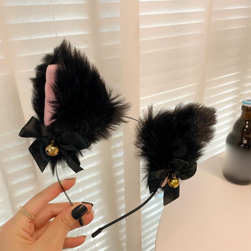 Сексуальная повязка на голову с ушками кошки для женщин и девочек, кружевной бант, ожерелье, плюшевая повязка на голову с колокольчиком, косплей, маскарадная вечеринка, костюм, аксессуары для волос