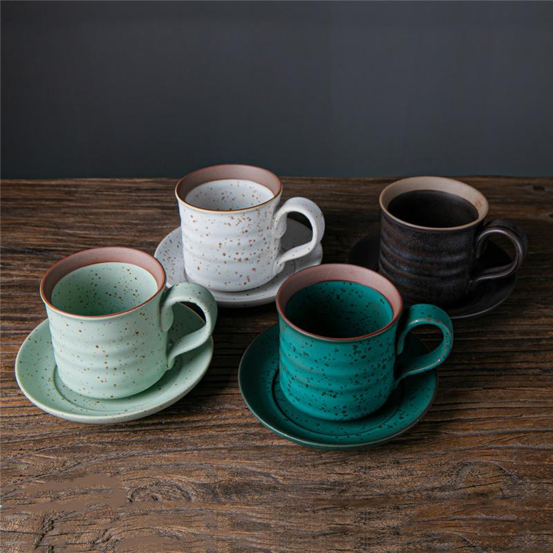 Retro Ceramic Cup Japanese Style Simple Afternoon Tea Cup Creative Coarse Pottery Coffee Cup Saucer Set