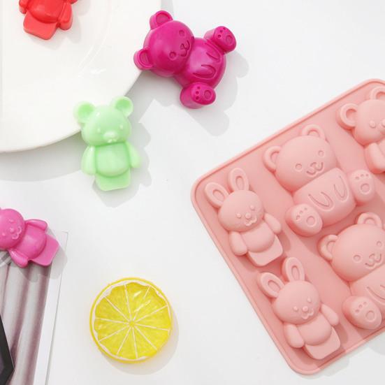 6-гнездный штамп для печенья из помадки, легко извлекаемый из формы, нелипкий, своими руками, пищевой силикон, мультяшный медведь, кролик, пресс-форма для печенья, аксессуары для выпечки
