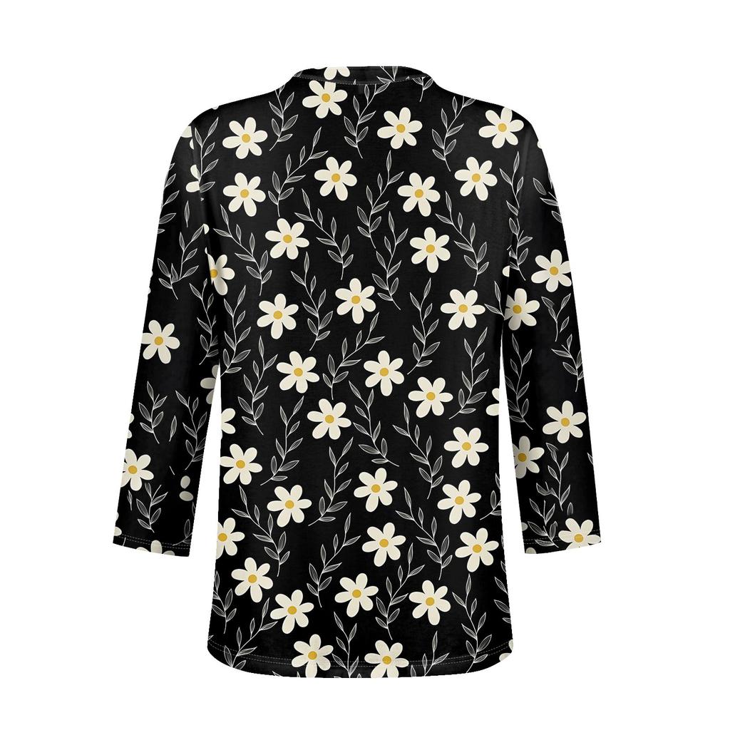 Women's Fashion Casual Long Sleeve Round Neck Floral Print Top
