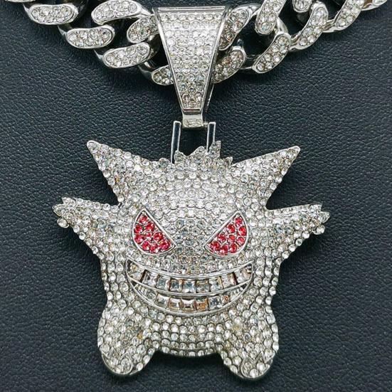 Кубинское ожерелье с мультяшным кулоном, блестящие стразы, инкрустация, фиолетовый, золотой, серебряный цвет, сплав, мужское и женское ожерелье, модные аксессуары, подарок