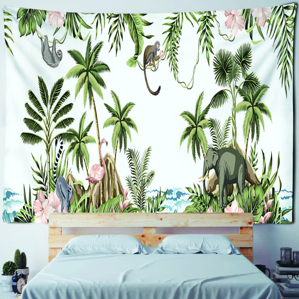 Гобелен с тропическими растениями и животными, настенный психоделический загадочный пейзаж, эстетика, декор для комнаты, гостиной