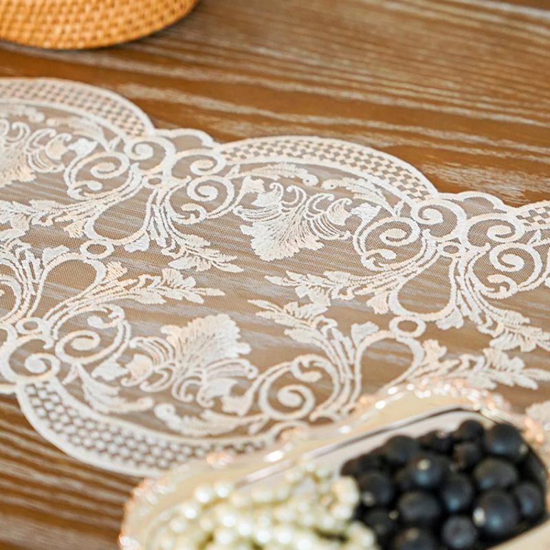 Новый кружевной настольный флаг, пыленепроницаемая вышивка, элитная скатерть для чайного стола, ТВ-шкаф, длинный настольный флаг, белый минималистичный современный настольный флаг