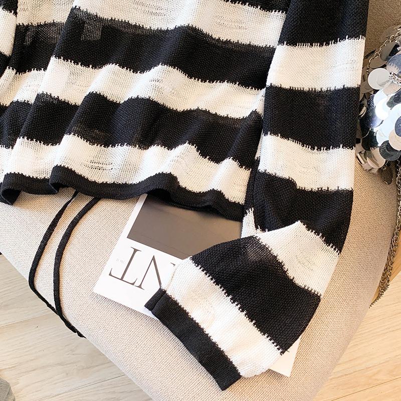 Солнцезащитная повседневная контрастная полосатая футболка с длинным рукавом, вязаный тонкий топ, трендовый