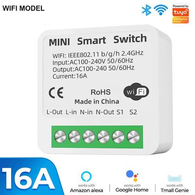 WiFi Tuya Smart Мини Реле Включения/Выключения 10A/16A с Радиочастотным Пультом и Двусторонним Управлением