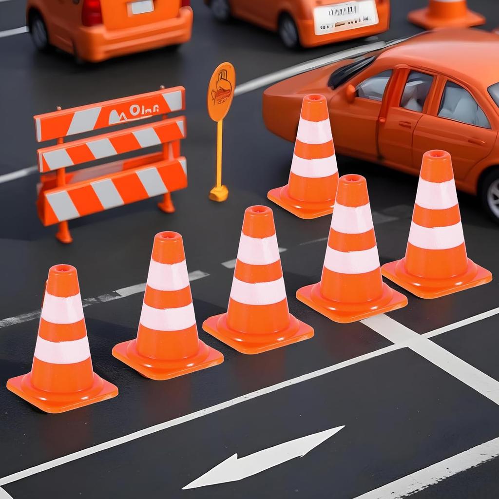 10 шт. Мини-конусы Миниатюрные дорожные конусы Мини-дорожные знаки Баррикады Знаки Дорожная сцена Дорожный затор Стройка Развлечение для всех возрастов