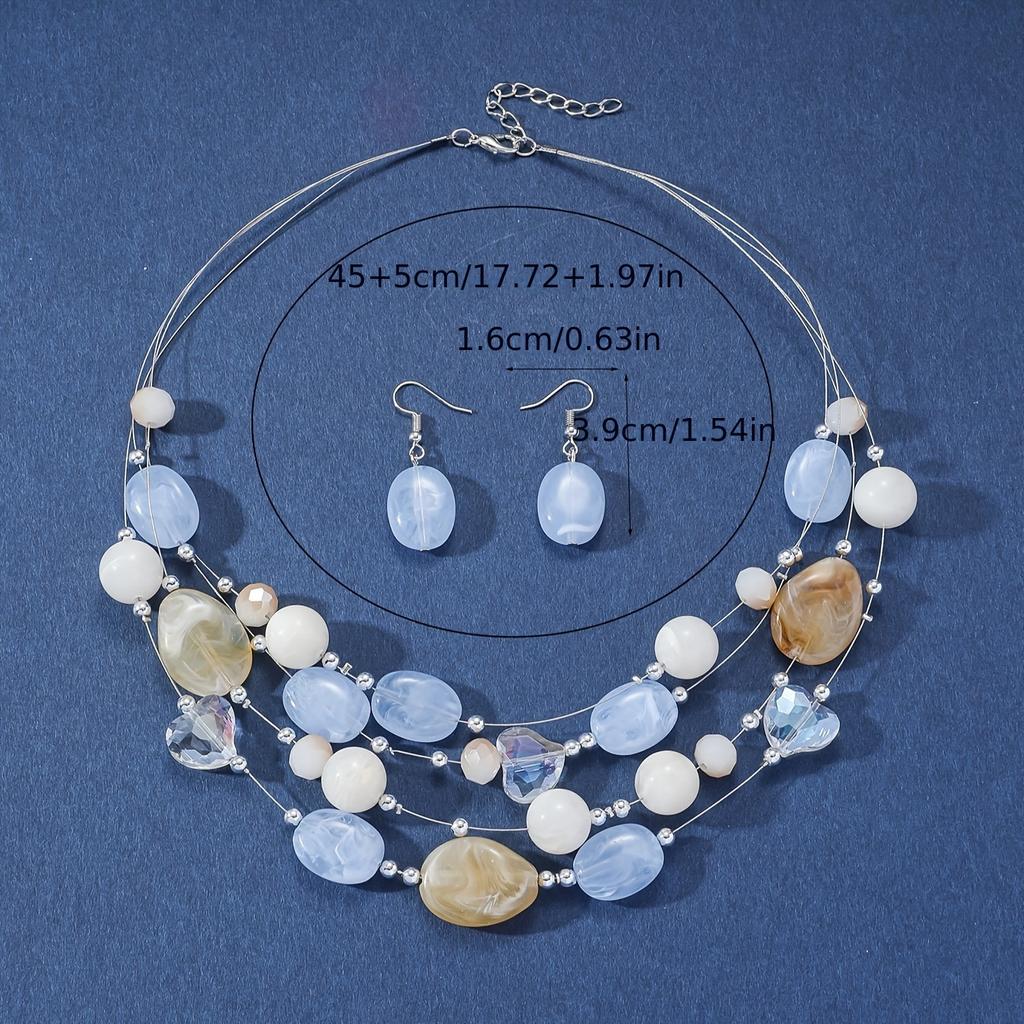 Летний комплект украшений в стиле бохо-шик из 3 предметов — разноцветное ожерелье и серьги из бисера, идеально подходит для вечеринок и отпуска