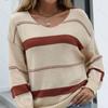 Плюс Размер Нижняя Рубашка Длинный Рукав Трикотаж Женский Осенний Полосатый Пуловер V-образный Вырез Полосатый Свитер