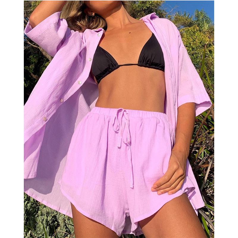 MAITA Европа и США, новинка 2021 года, женская однобортная однобортная рубашка с короткими рукавами и шорты, свободный модный повседневный костюм