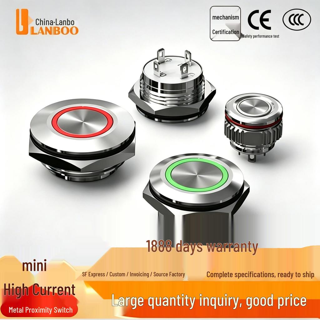 Blue Wave 12QC High-Current Ultra-Thin Metal Push Button Switch, IP65 Waterproof with Tactile Light Touch
