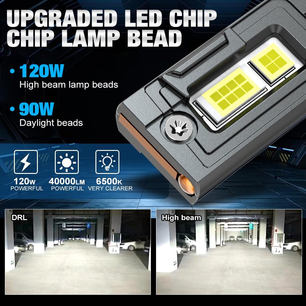 2Pcs All-metal H15 LED Headlight Bulbs High Power 6500K High Beam CSP Chip DRL Driving Lamp 120W 40000LM Turbo Fan For Volkswage GOLF MK6 BMW 12V