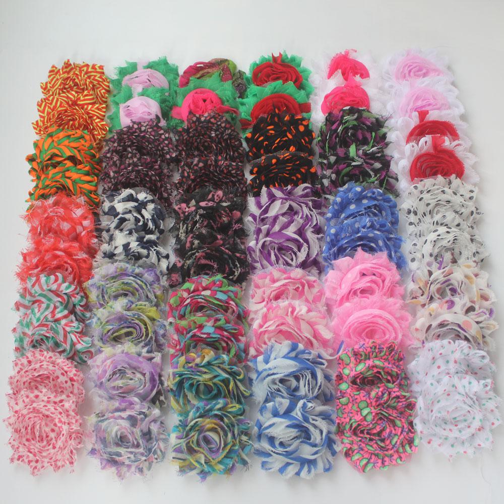 1y 2.5" Valentine's Day Printing Chiffon Shabby Flowers for DIY Making Baby Girls Romper Sandals Dress Hair Accessories