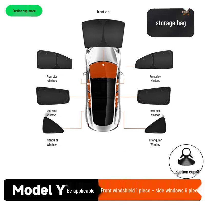 Tesla Model 3/Y Sunshade: Refresh Version Opaque Camping Privacy Curtain with Suction Cups
