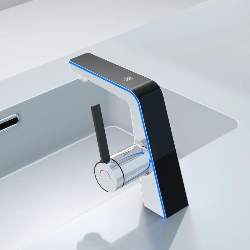 Высококачественный дисплей температуры для раковины, светодиодный кран со светодиодной подсветкой, 2 режима, распылитель горячей и холодной воды, смеситель для раковины, одно отверстие для ванной комнаты