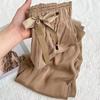 Women Casual Pants Solid Color Ice Silk Straight Wide Leg Long Trousers Elastic Waist Drawstring Thin Slacks Streetwear