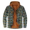 Men's Quilted Lined Button Down Plaid Shirt Add Velvet To Keep Warm Jacket With Hood