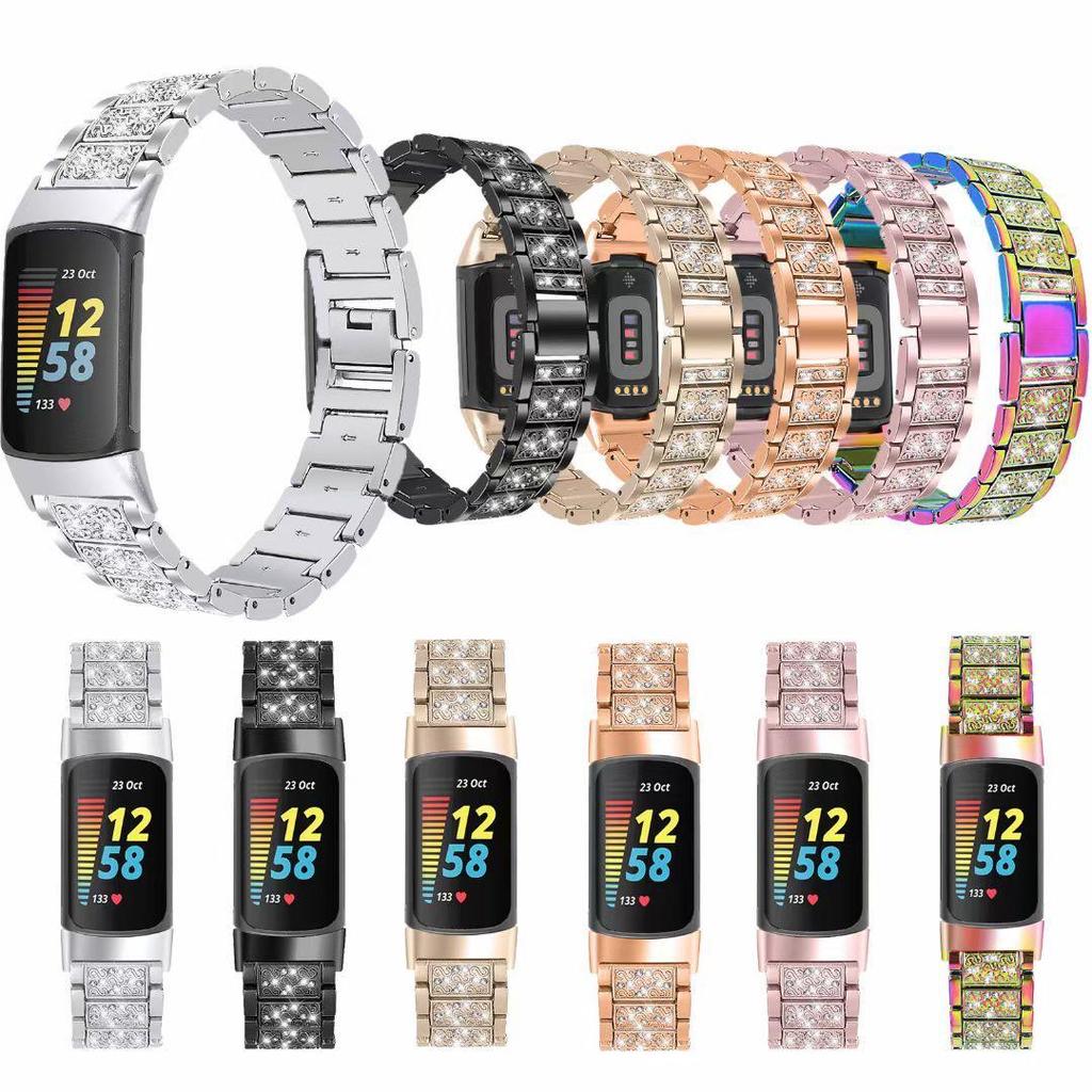 Металлический браслет с бриллиантами для Fitbit Charge 5/6: Сплавная цепь со стальным ремешком