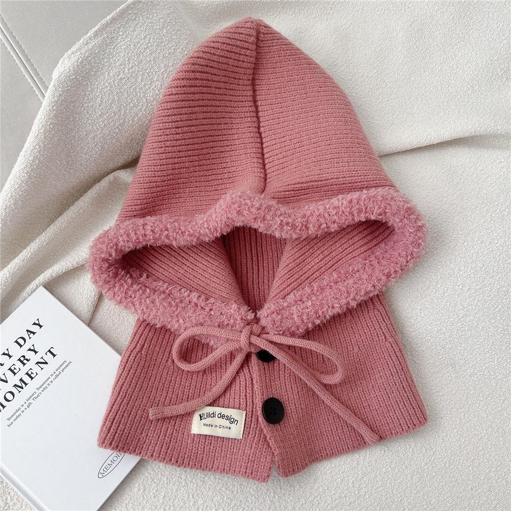 Women's Solid Color Wool Balaclava - Warm Korean Pullover Neck Protection Hat for Autumn and Winter