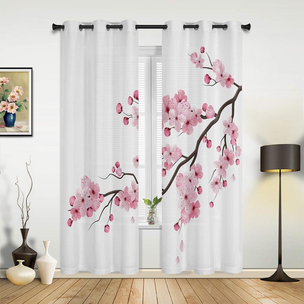 Pink Flowers Orchid Branches Curtains for Bedroom Living Room Drapes Kitchen Children's Room Window Curtain Modern Home Decor