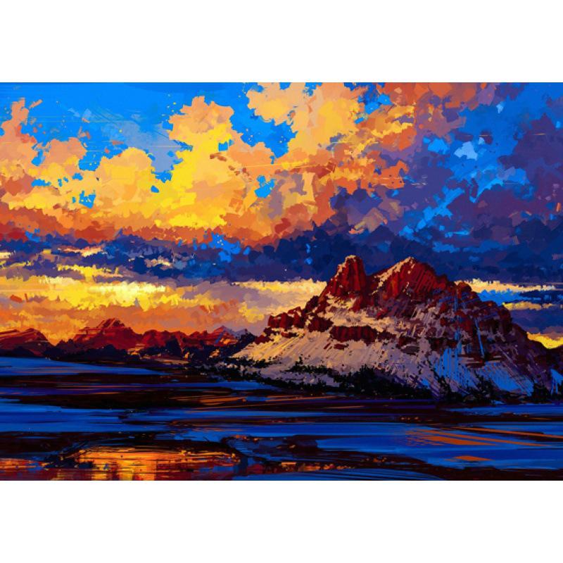 Free Shipping Sunrise Landscape Oil Painting Poster for Dorms, Cafes, Bedrooms, and Bars – Decorative Wall Art with Frame