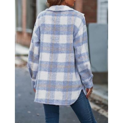 Женская мода, повседневные клетчатые принты, осенне-зимние куртки и пальто-поло с длинными рукавами и воротником